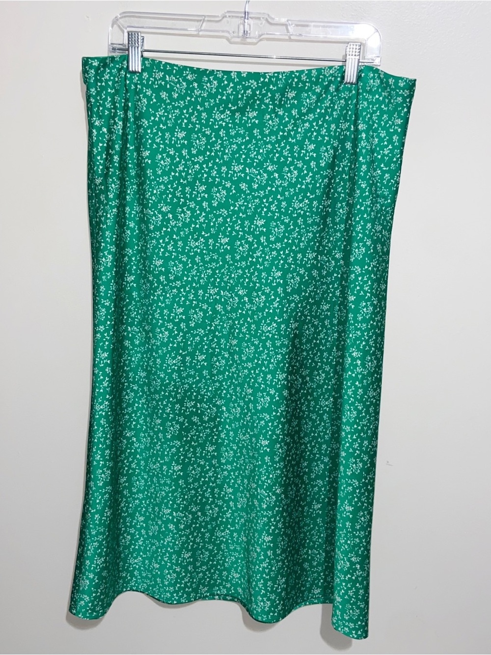 J. Crew Skirt Womens XL Floral Midi Kelly Green White A-Line Pull On Preppy Boho